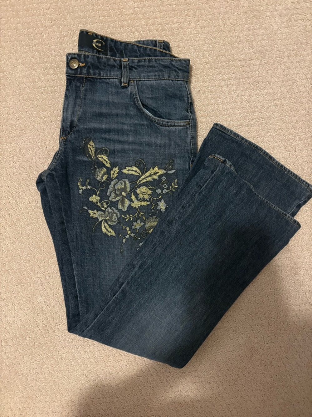Just Cavalli Floral Embroidered Bootcut Jeans Dark Wash - Picture 2 of 5